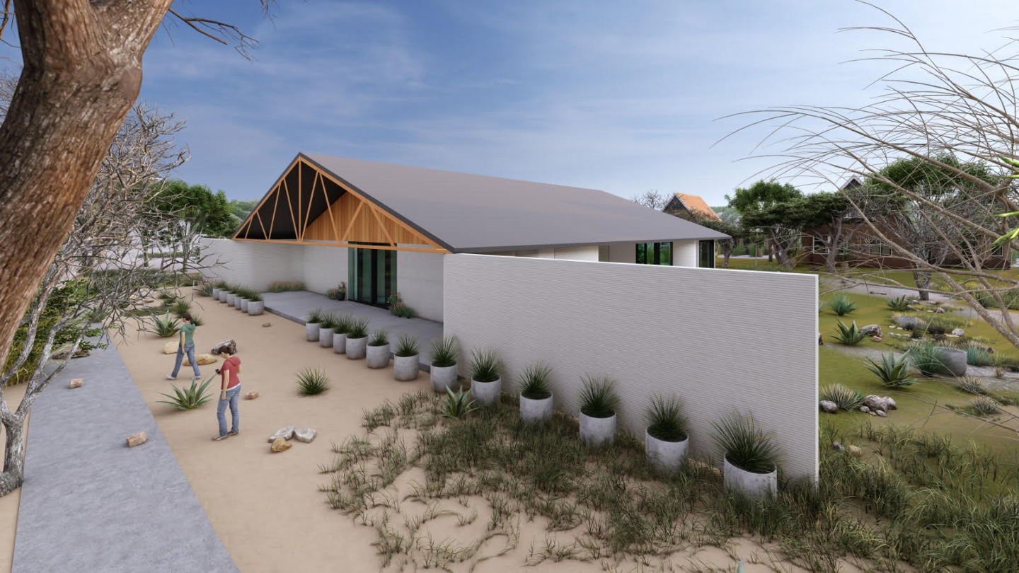 Rendering of a custom 3D printed hotel and event center